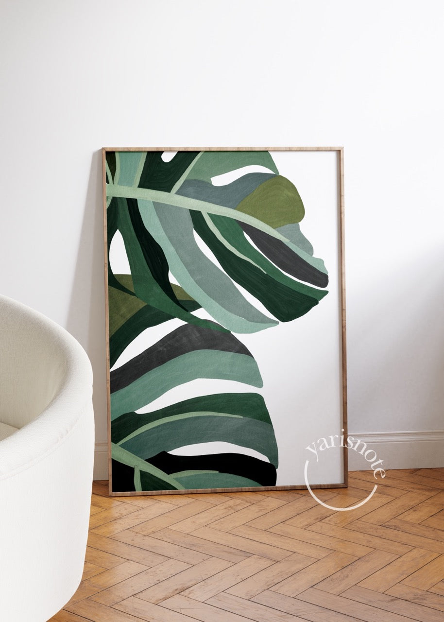 A collection of botanical leaf wall art in calming greens, perfect for modern interiors.