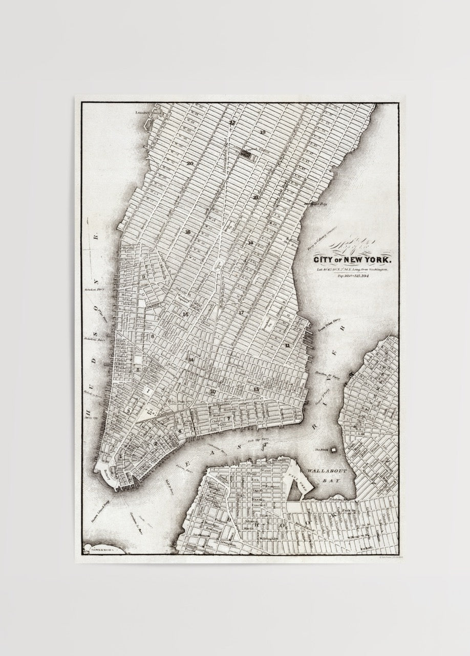 A vintage map of New York City, showcasing intricate street layouts for sophisticated wall art.