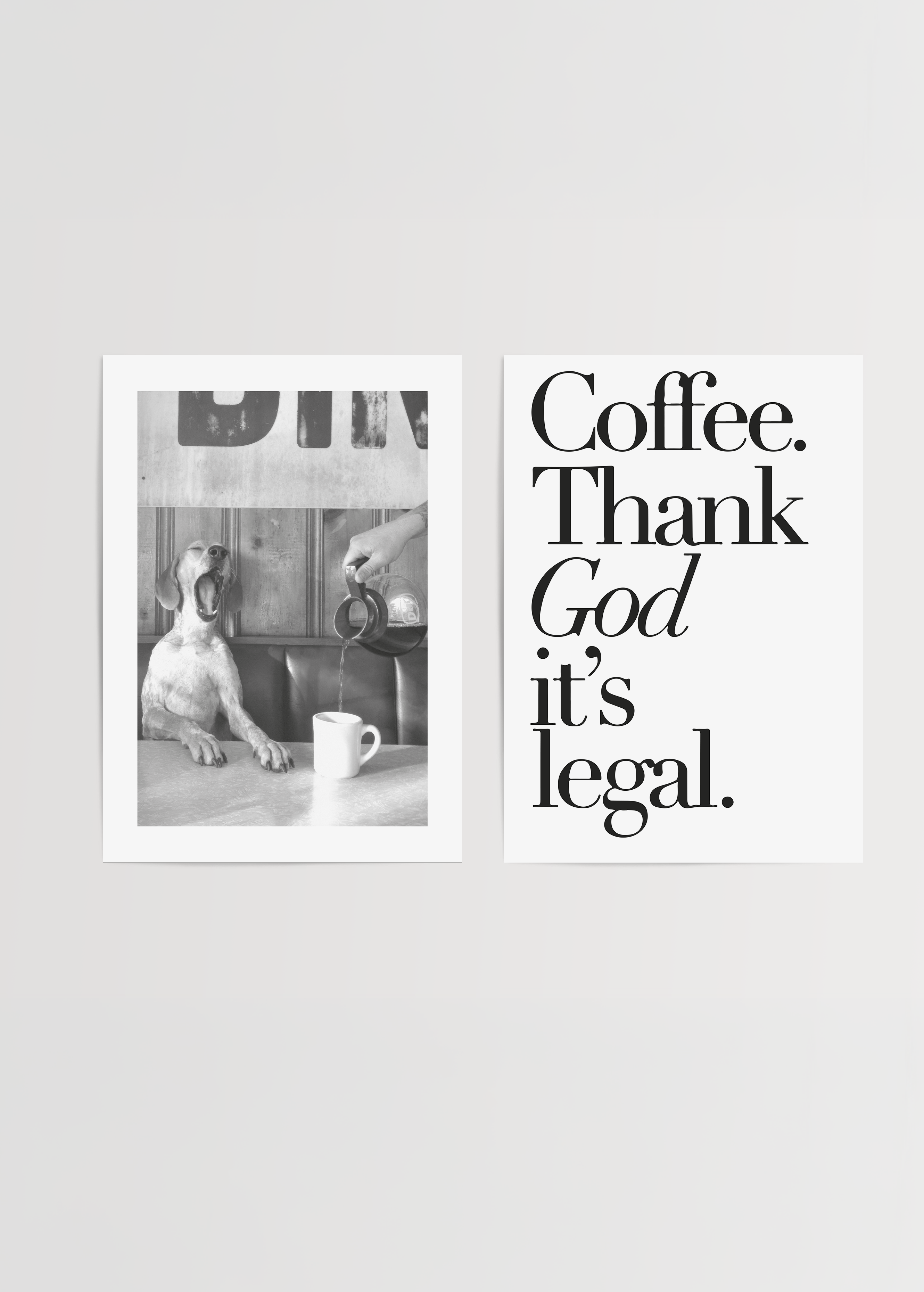 Whimsical coffee and dog-themed poster set for stylish interiors.