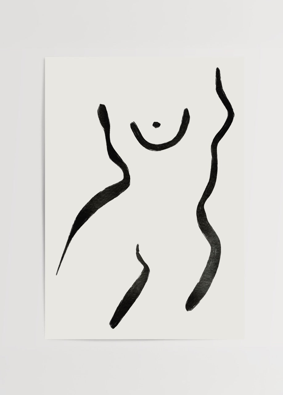 Elegant minimalist female silhouette wall art in black and white.
