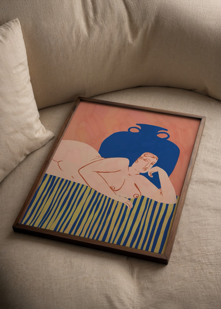 Abstract artwork featuring a nude woman in soft colours, ideal for wall art decor.