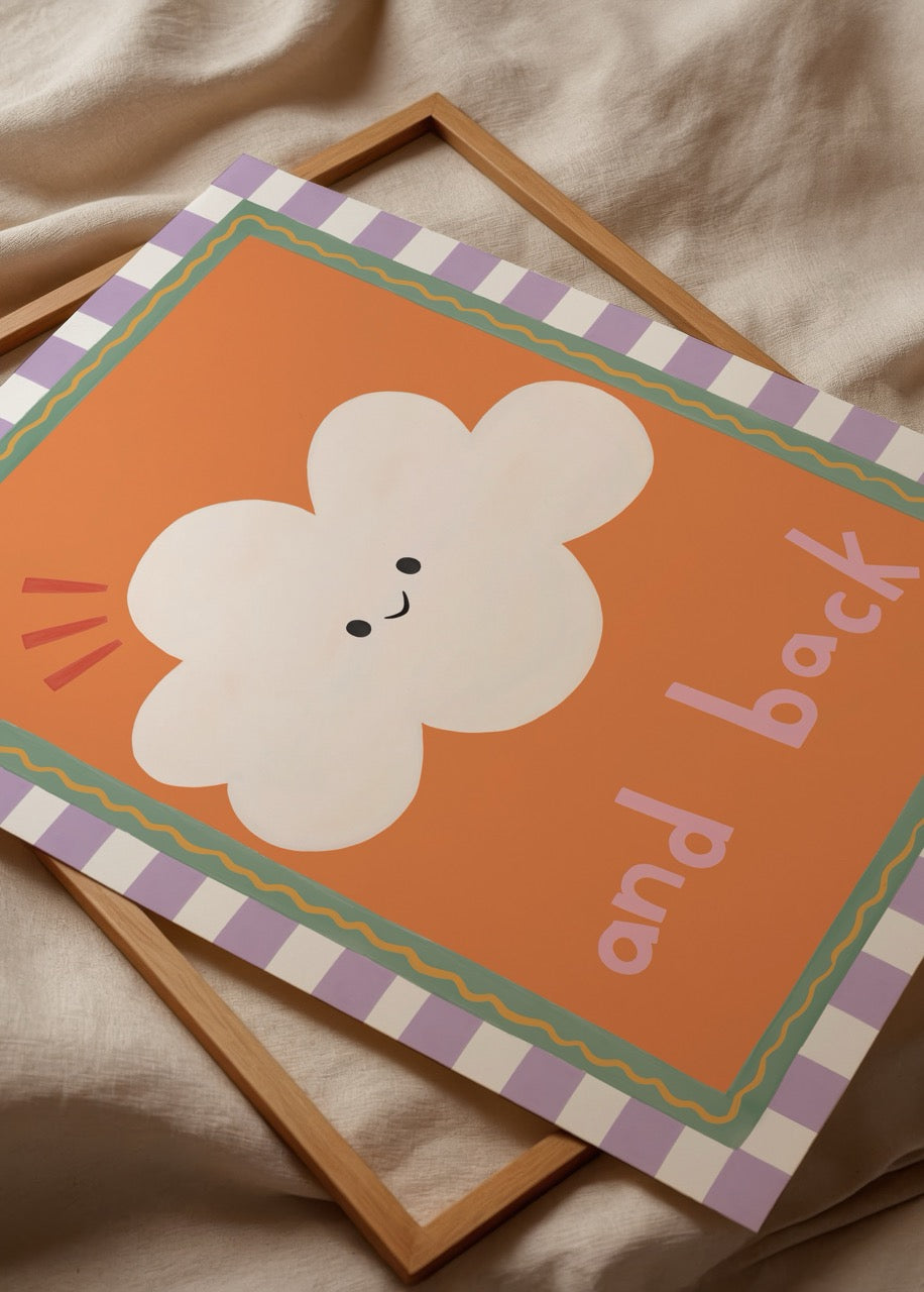 Whimsical cloud illustration with playful text &