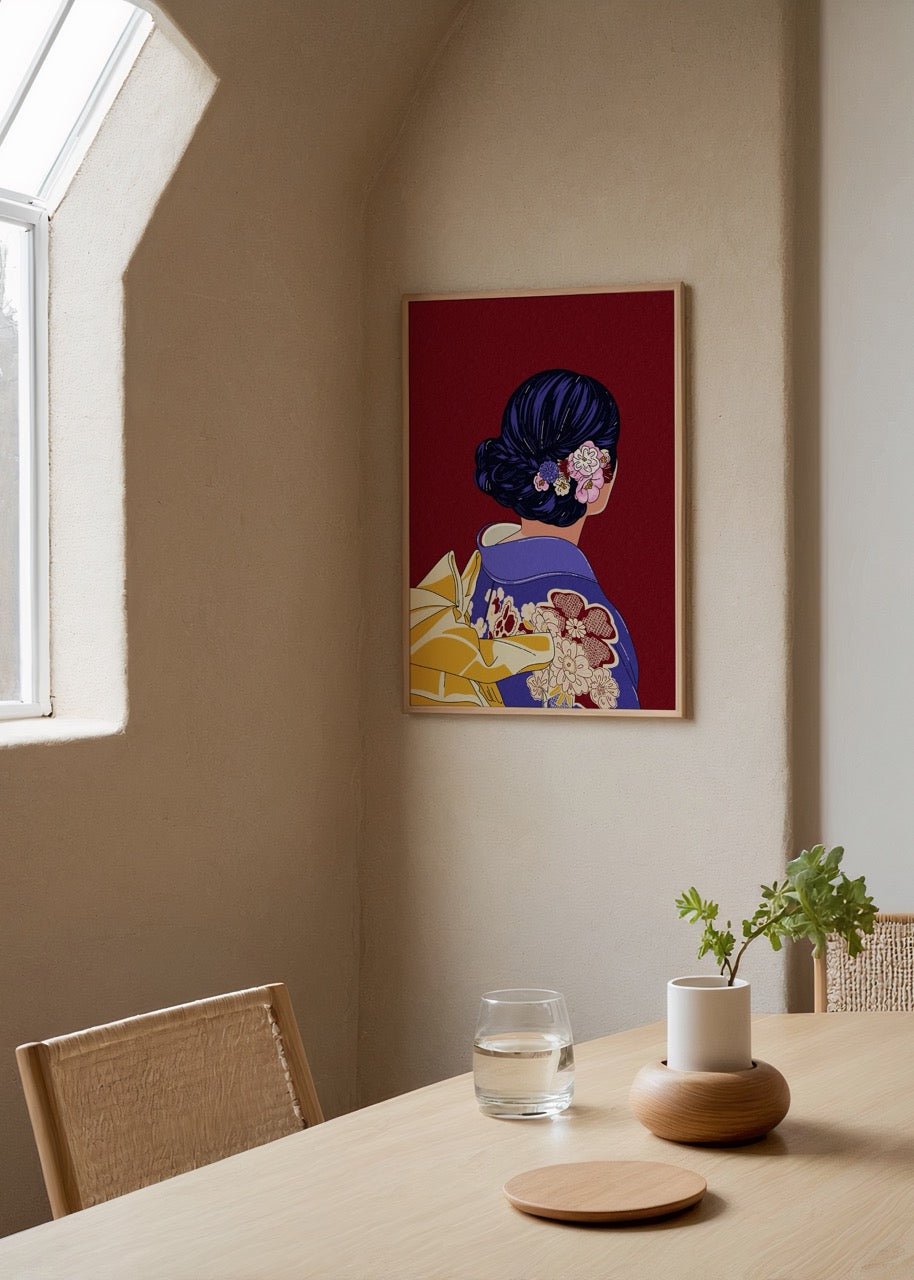 Vibrant Japanese Girl Poster Print showcasing cultural elegance and intricate details.
