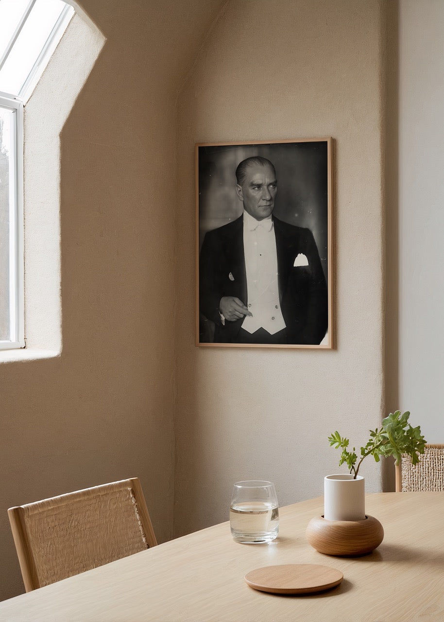 A classic black and white portrait wall art piece, exuding timeless elegance.