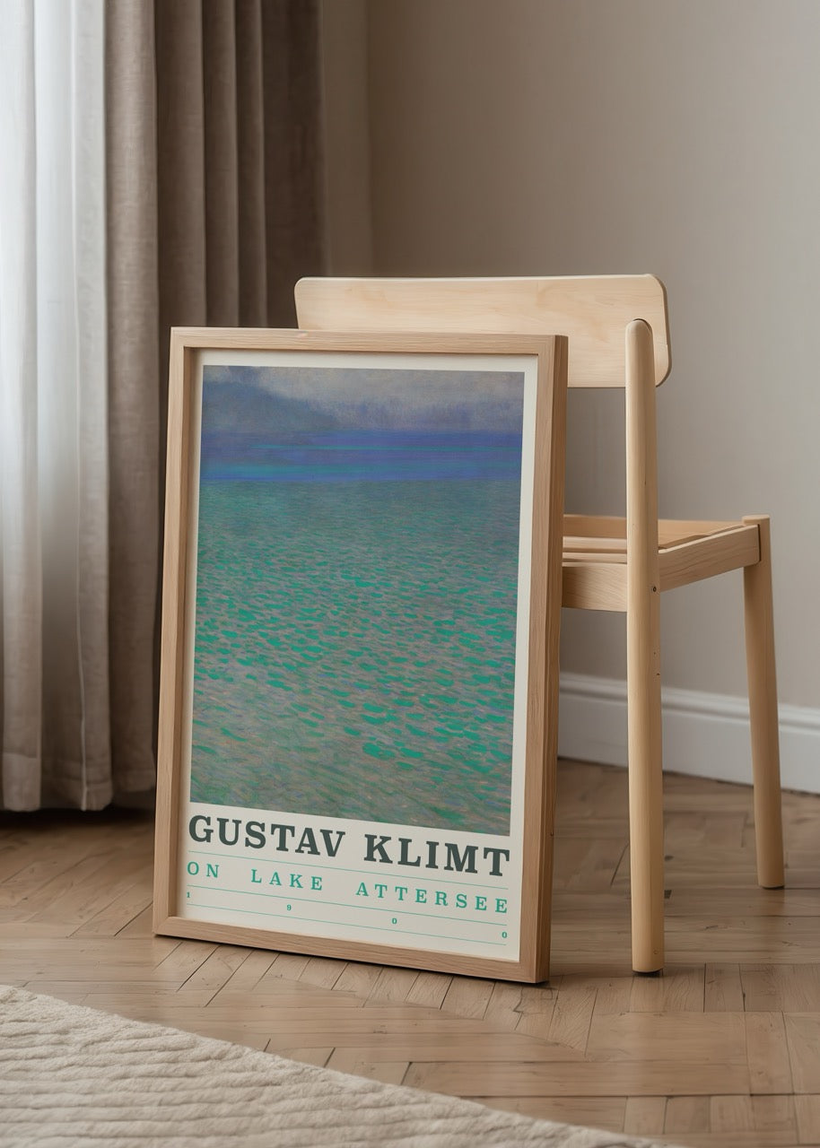 Art print of tranquil waters at Attersee, featuring calming blue and green tones.