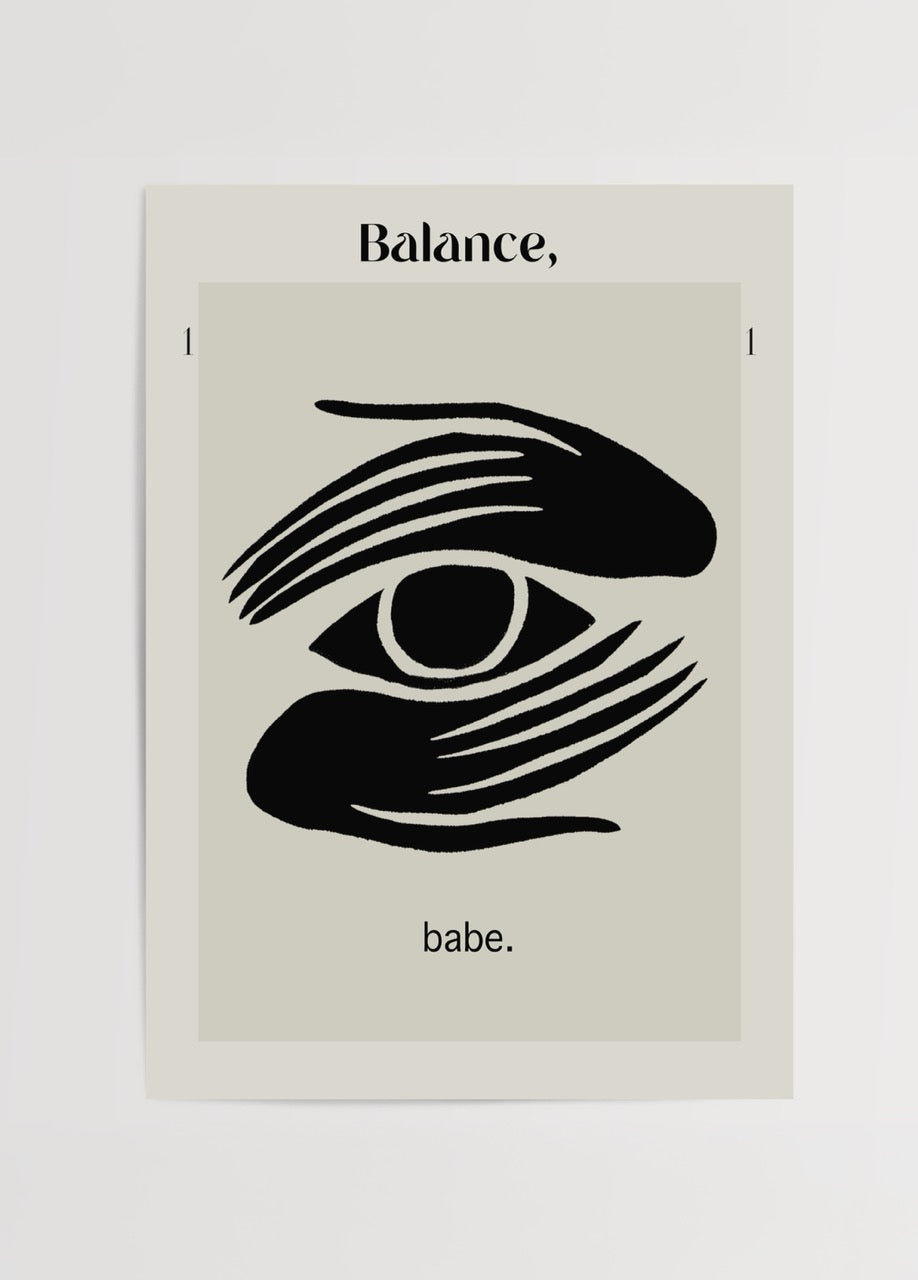 Minimalist wall art print featuring an eye motif with fluid lines, perfect for modern interiors.