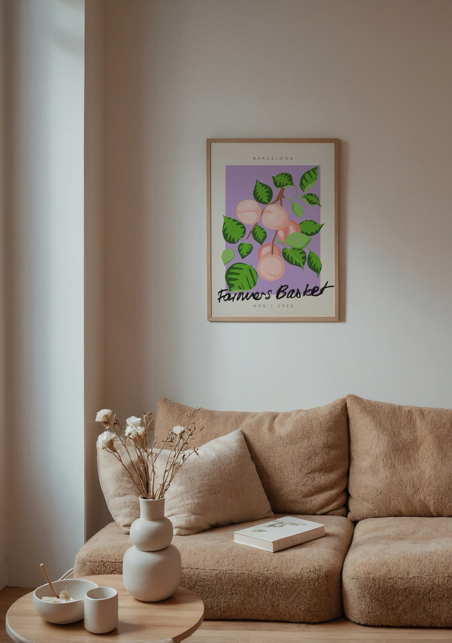 Vibrant illustration of fruit and leaves inspired by Barcelona markets.