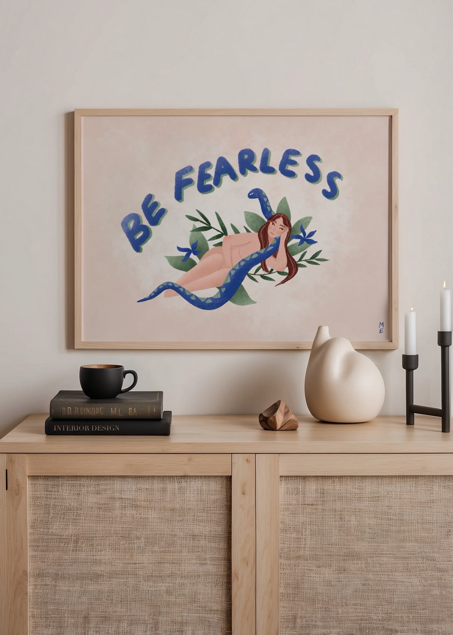 ‘Be Fearless’ Poster Print featuring soft hues and bold lettering, perfect for inspiring wall decor.