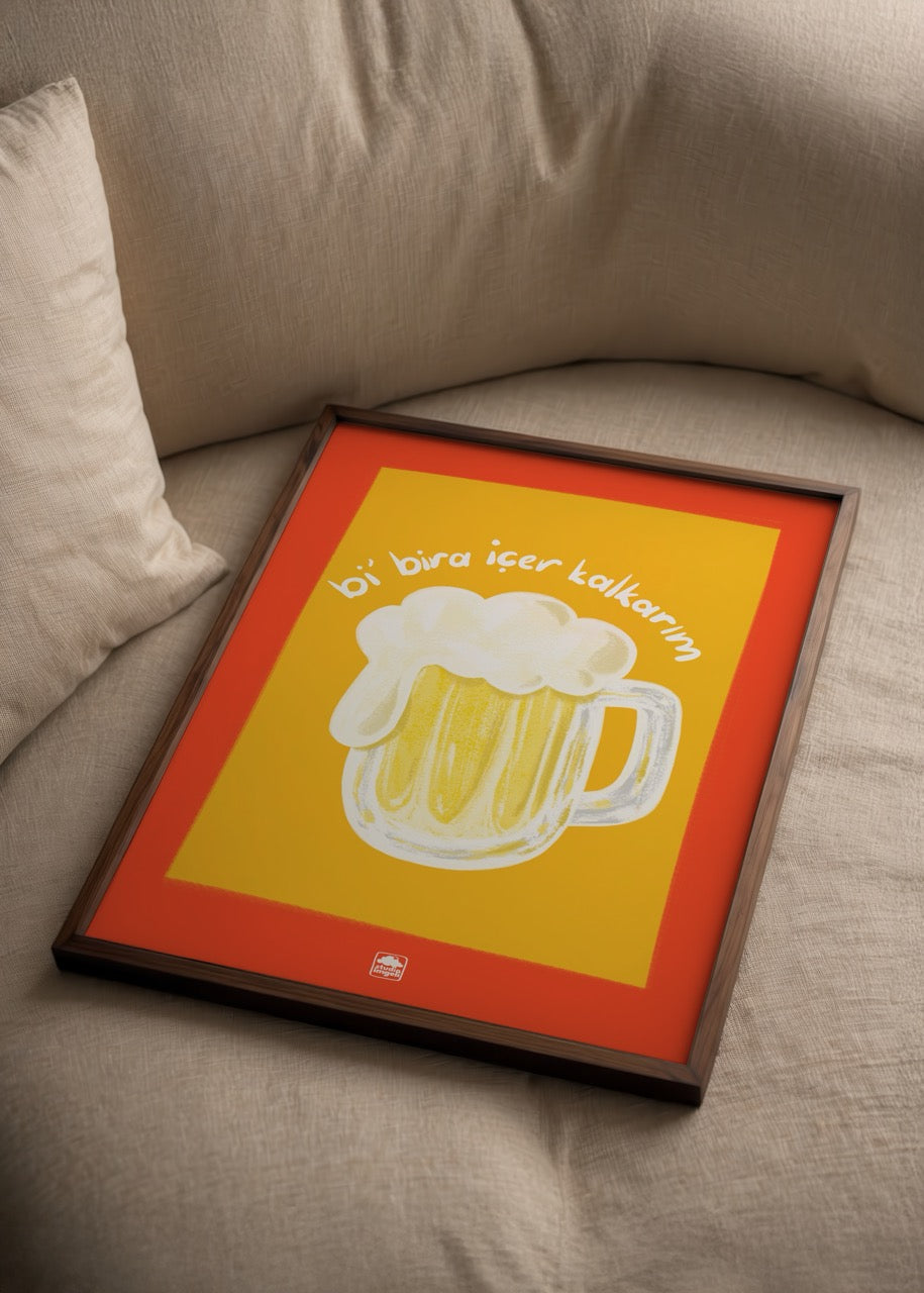 Vibrant poster print of a beer mug on a colourful background.