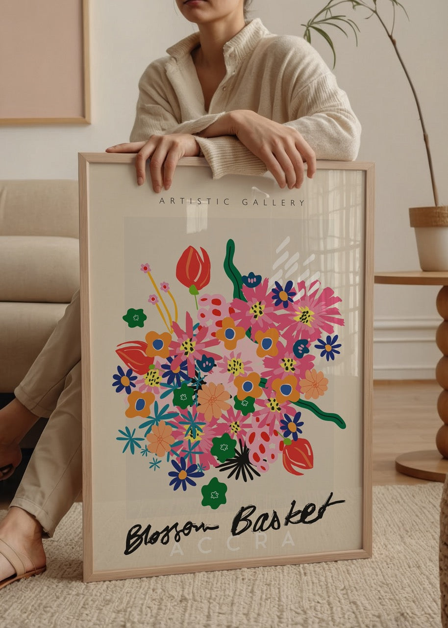 Vibrant floral illustration poster featuring a colourful bouquet.