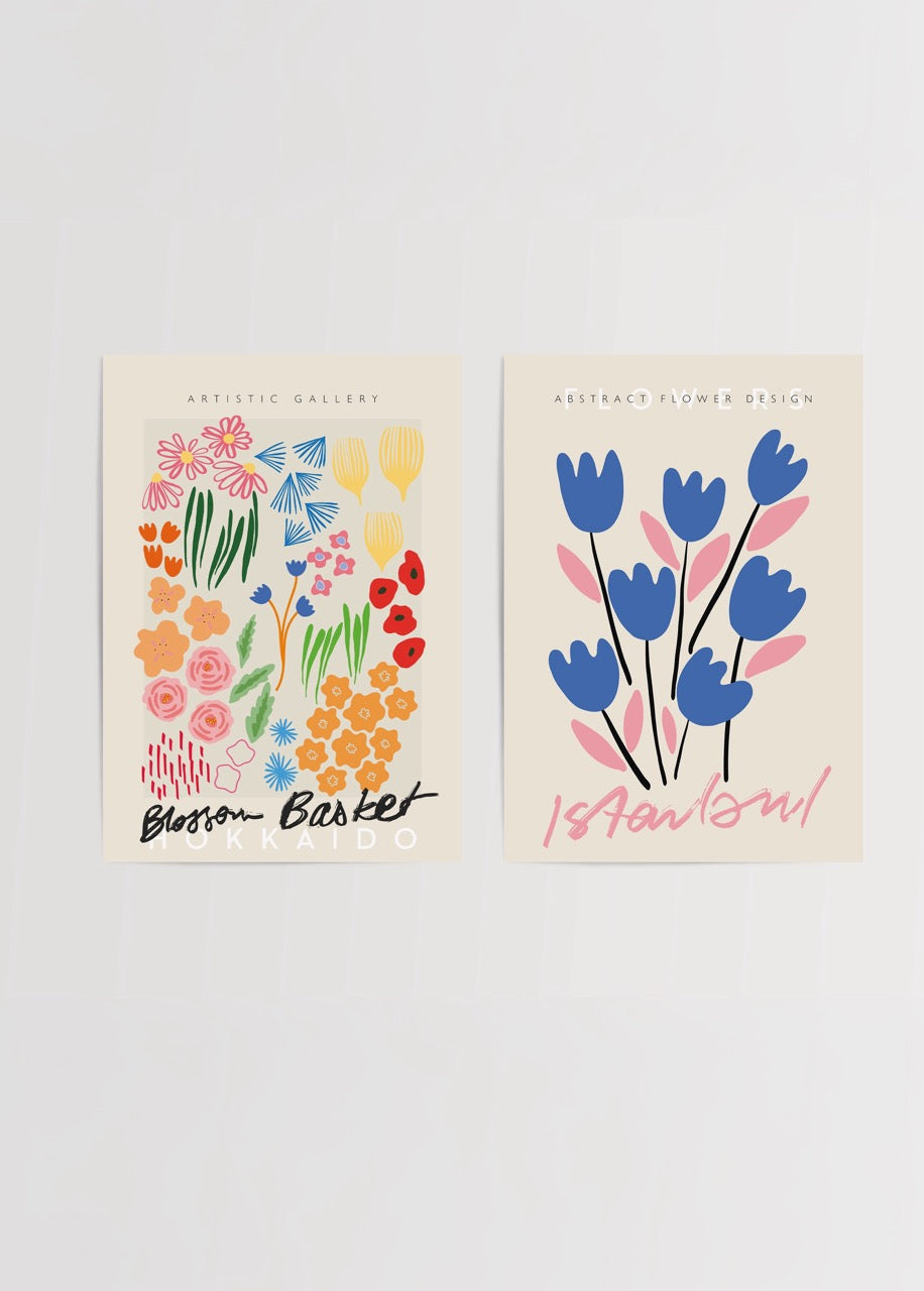 Vibrant floral poster set inspired by Hokkaido and Istanbul.