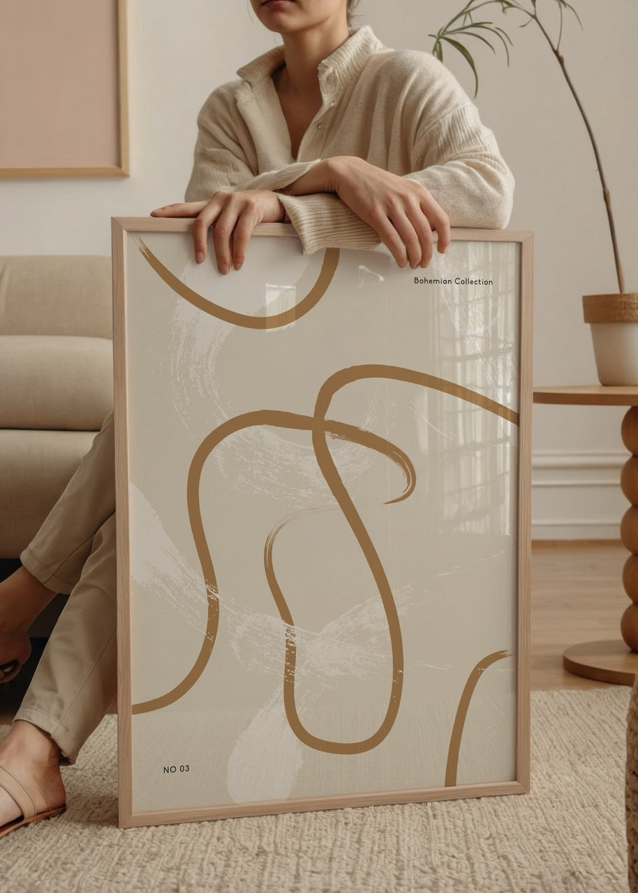 Fluid Lines No. 03 wall art showcasing elegant curves in earthy tones.
