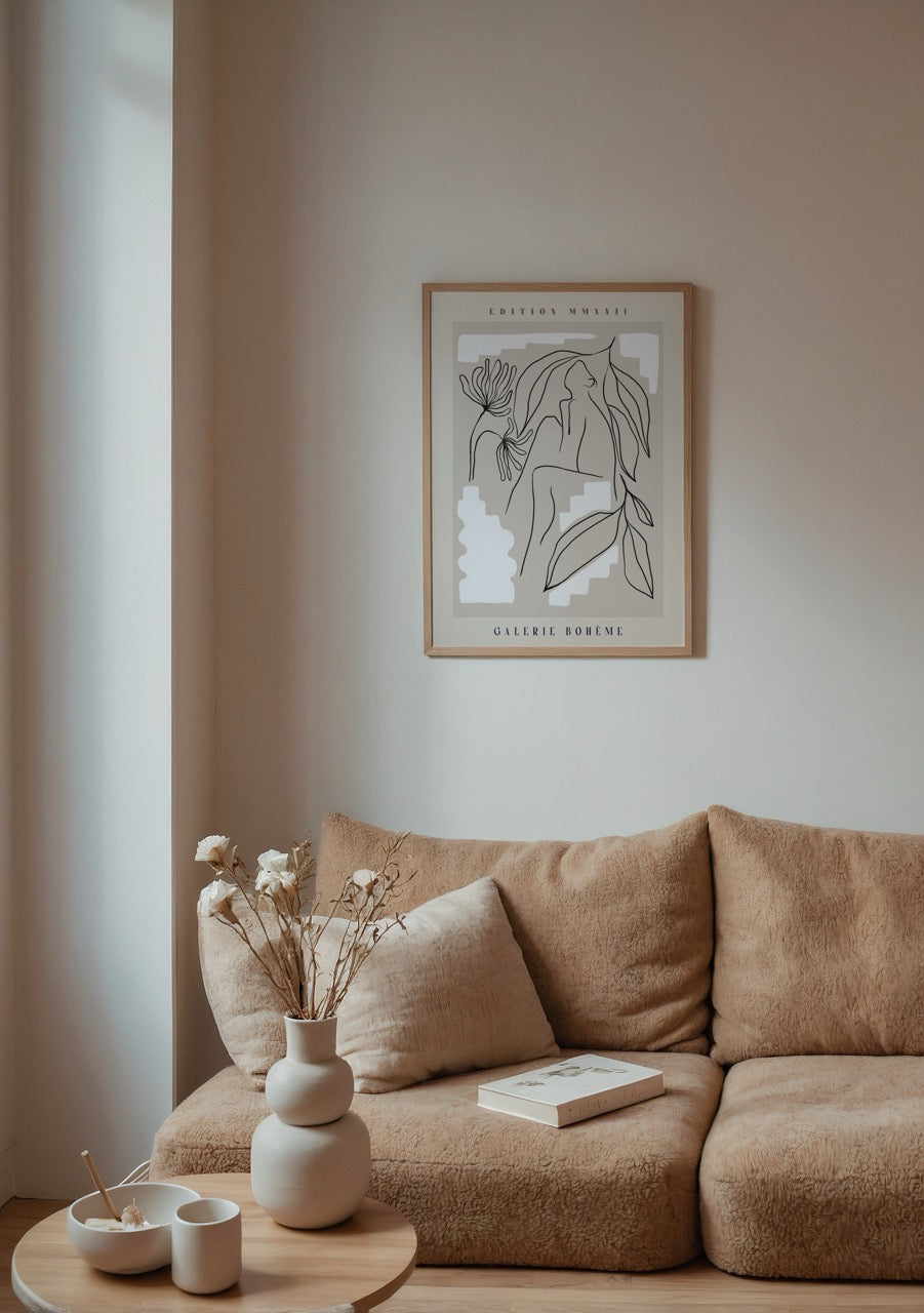 Elegant line art woman poster with minimalist design.