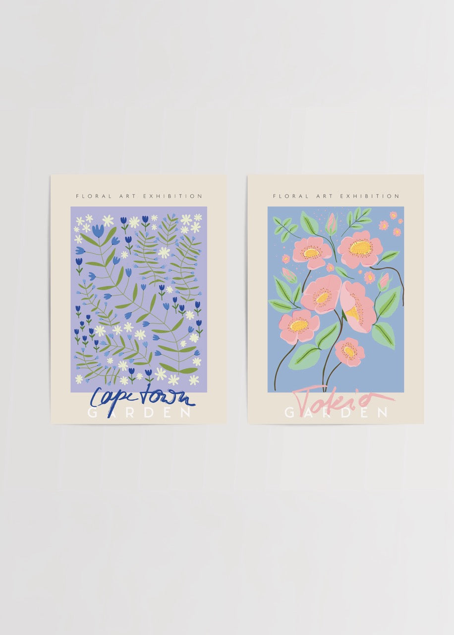 Floral illustrations from Cape Town and Tokyo in a premium poster set.