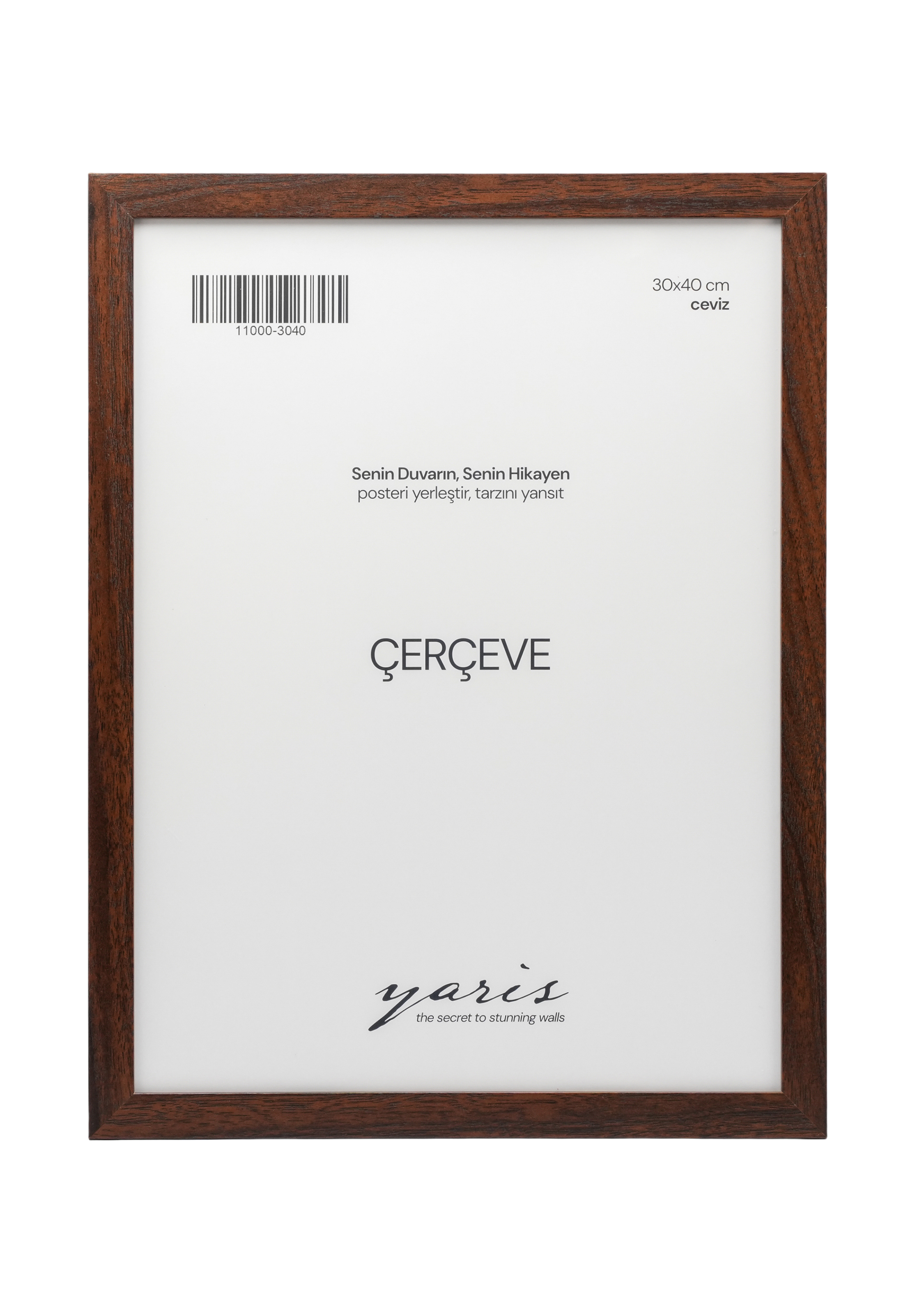 Elegant walnut frame designed to enhance wall art and interior styling.