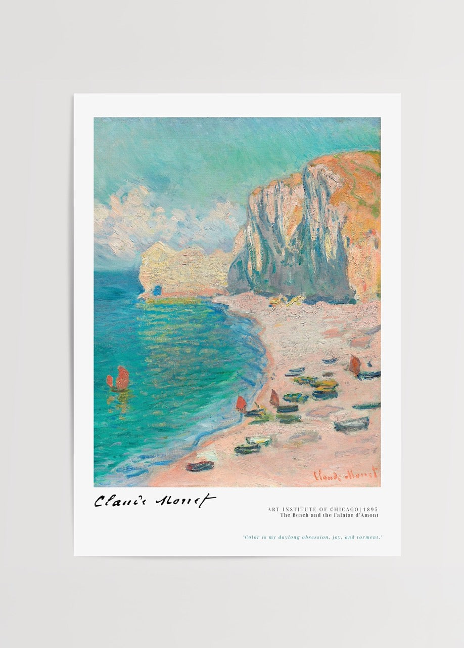 Serene coastal artwork featuring a beach and cliffs, ideal for wall decor.