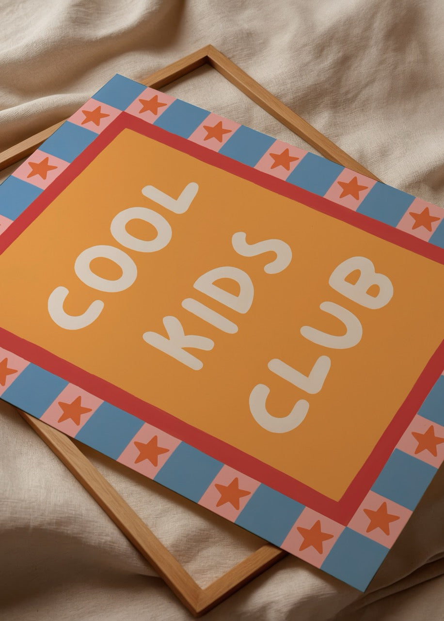 Cool Kids Club Poster Print featuring a playful design with stars and vibrant colours.