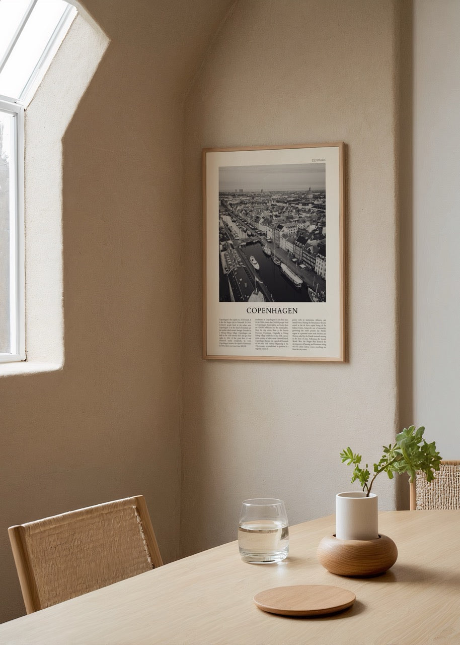 Elegant monochrome poster showcasing a panoramic view of Copenhagen&