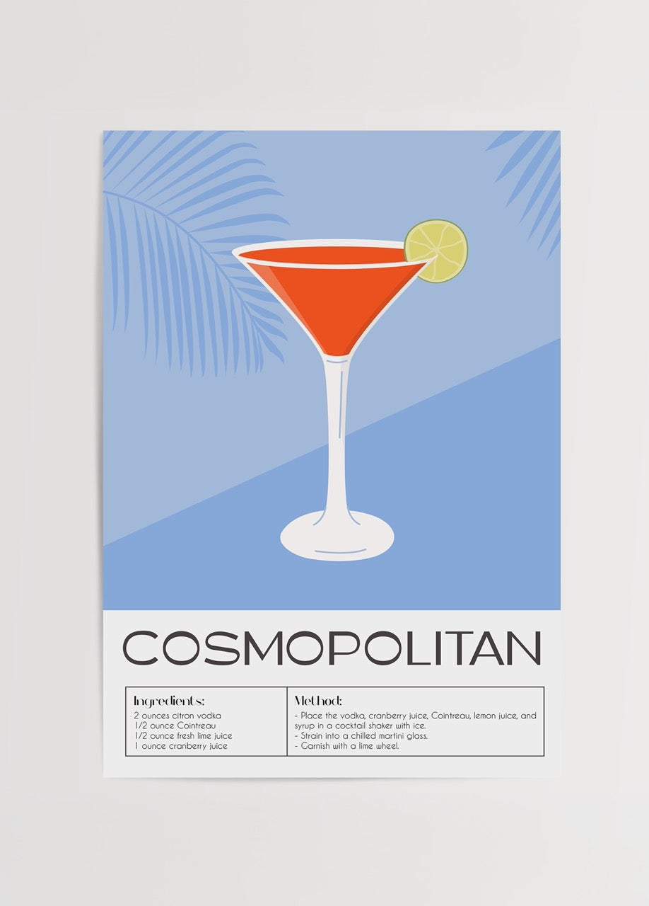 Chic Cosmopolitan cocktail art print with vibrant design