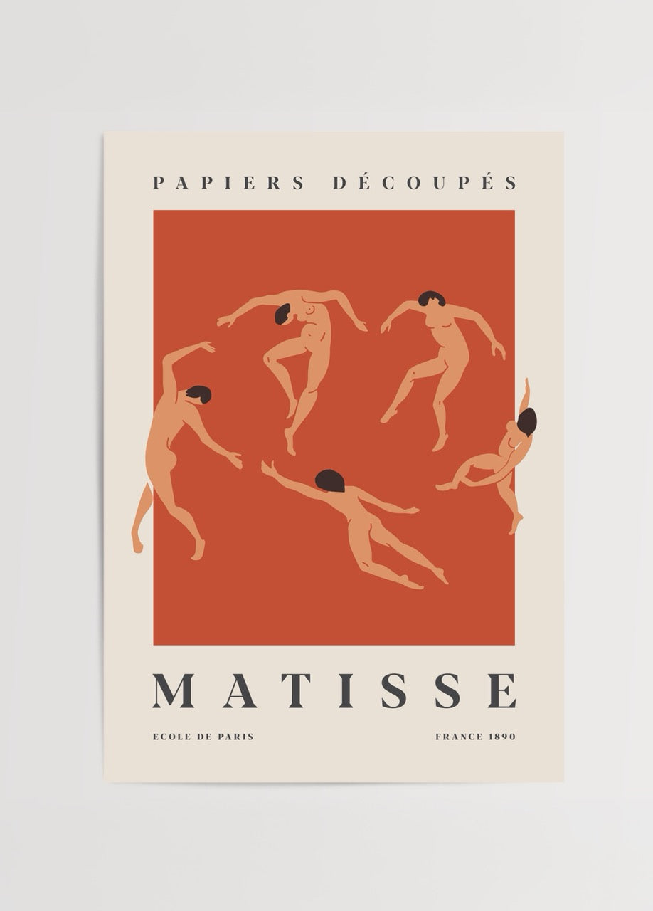 Dynamic wall art print featuring dancing figures in vibrant hues.