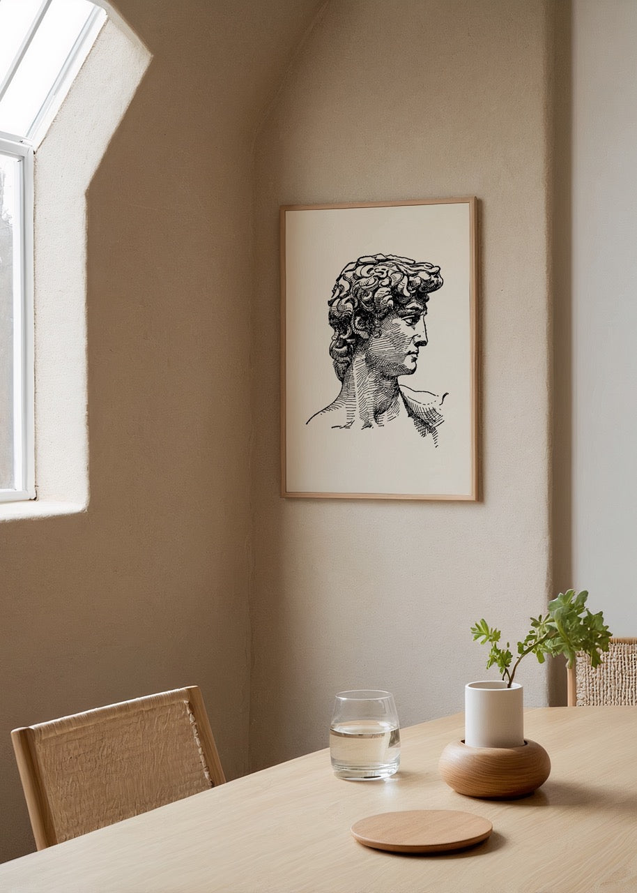 Classic sculpture sketch art print showcasing detailed profile.