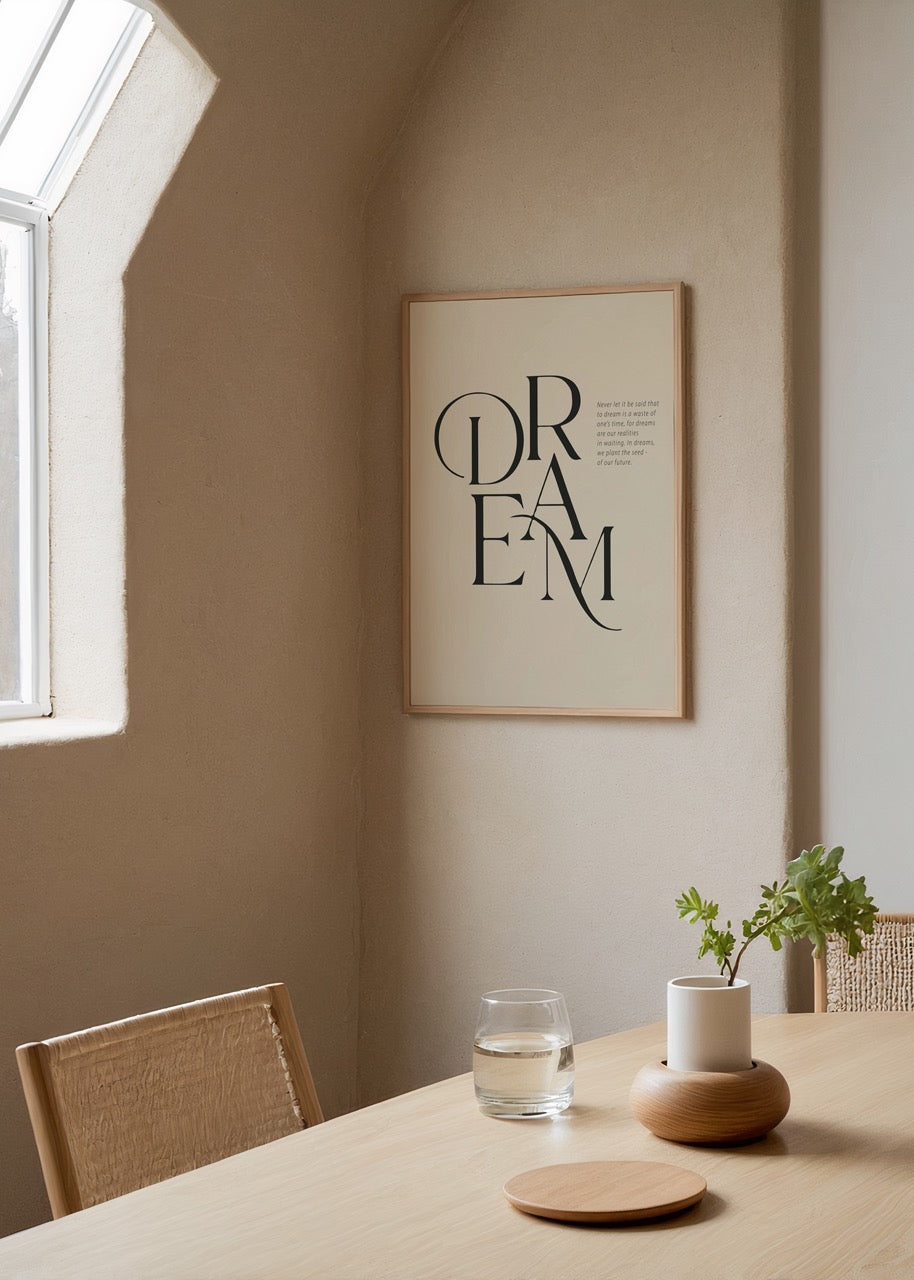 Stylish typography art print featuring the word DREAM.