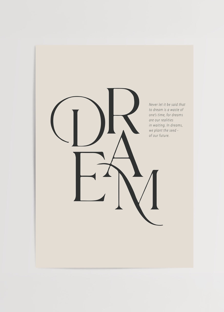 Stylish typography art print featuring the word DREAM.