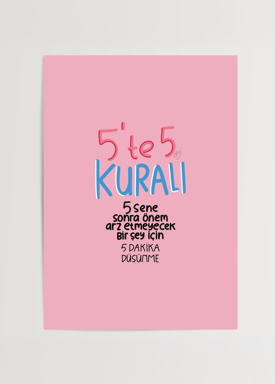 Vibrant ‘5 out of 5’ Rule Poster Print featuring playful typography on a pink background.