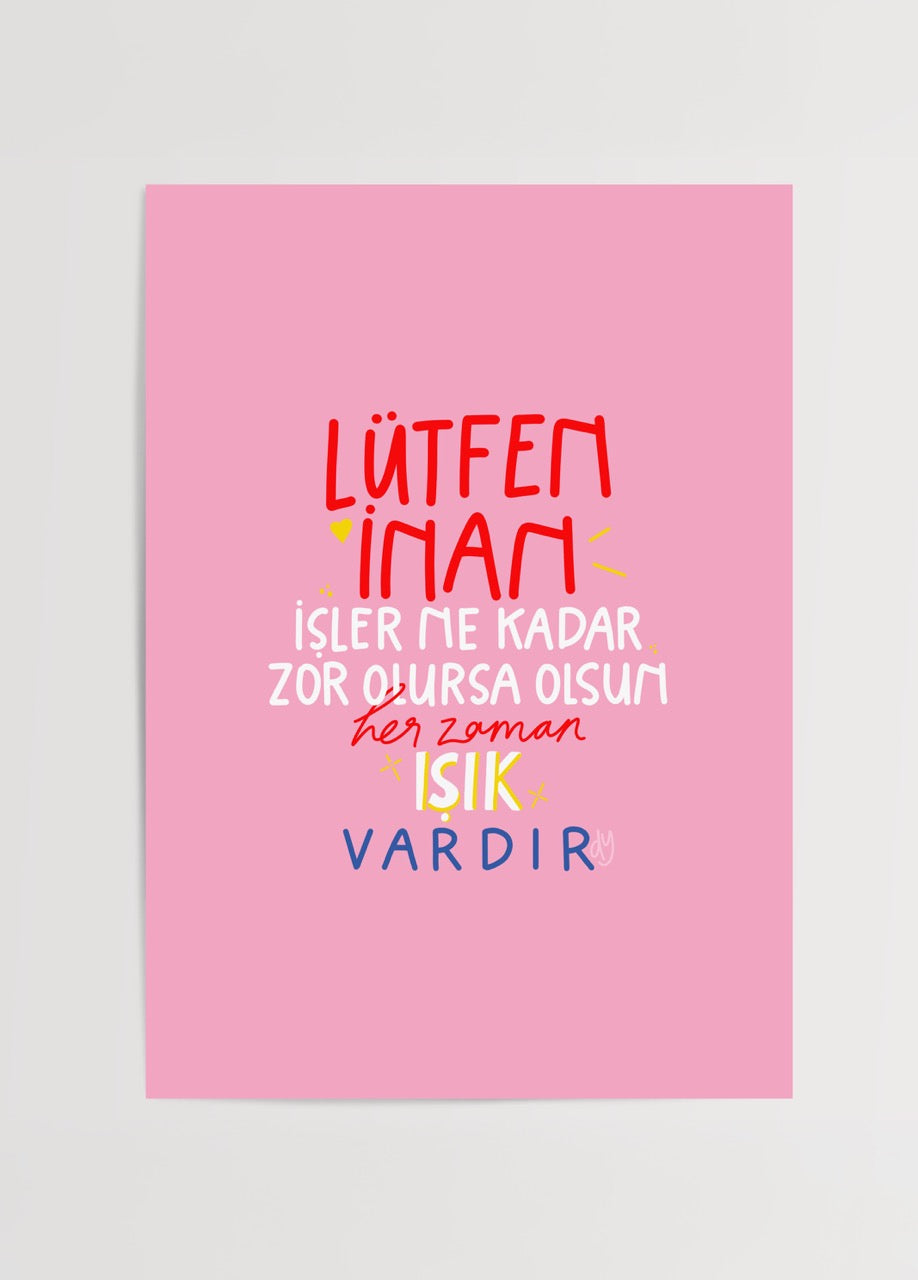 Vibrant poster print with motivational typography on a pink background.