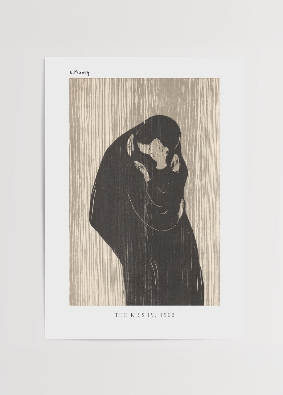 A modern art print depicting an intimate embrace, perfect for romantic wall decor.