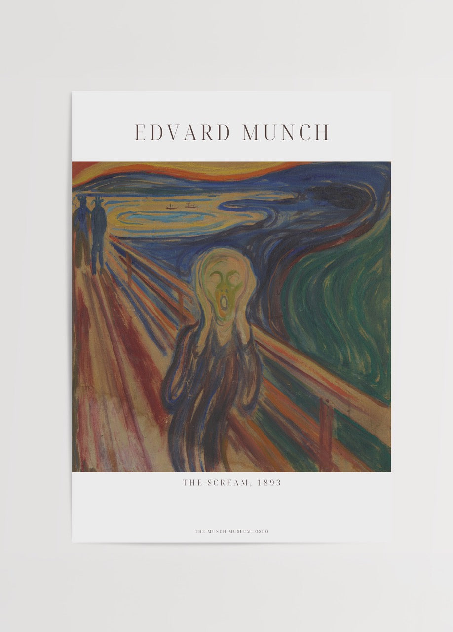 Art print of The Scream, featuring expressive colours and dramatic emotion.
