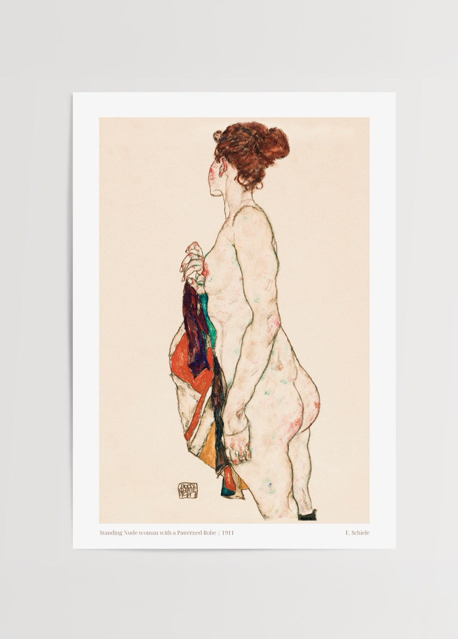 Elegant art poster featuring a graceful figure with a vibrant drape.