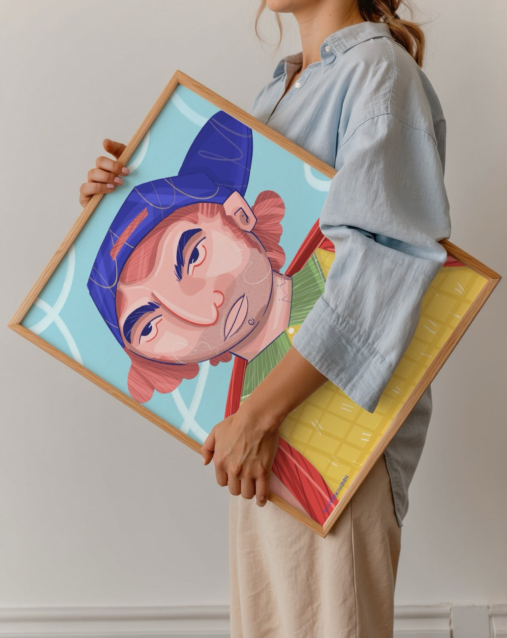 Vibrant illustrative art piece featuring a character with a cap and playful expression.