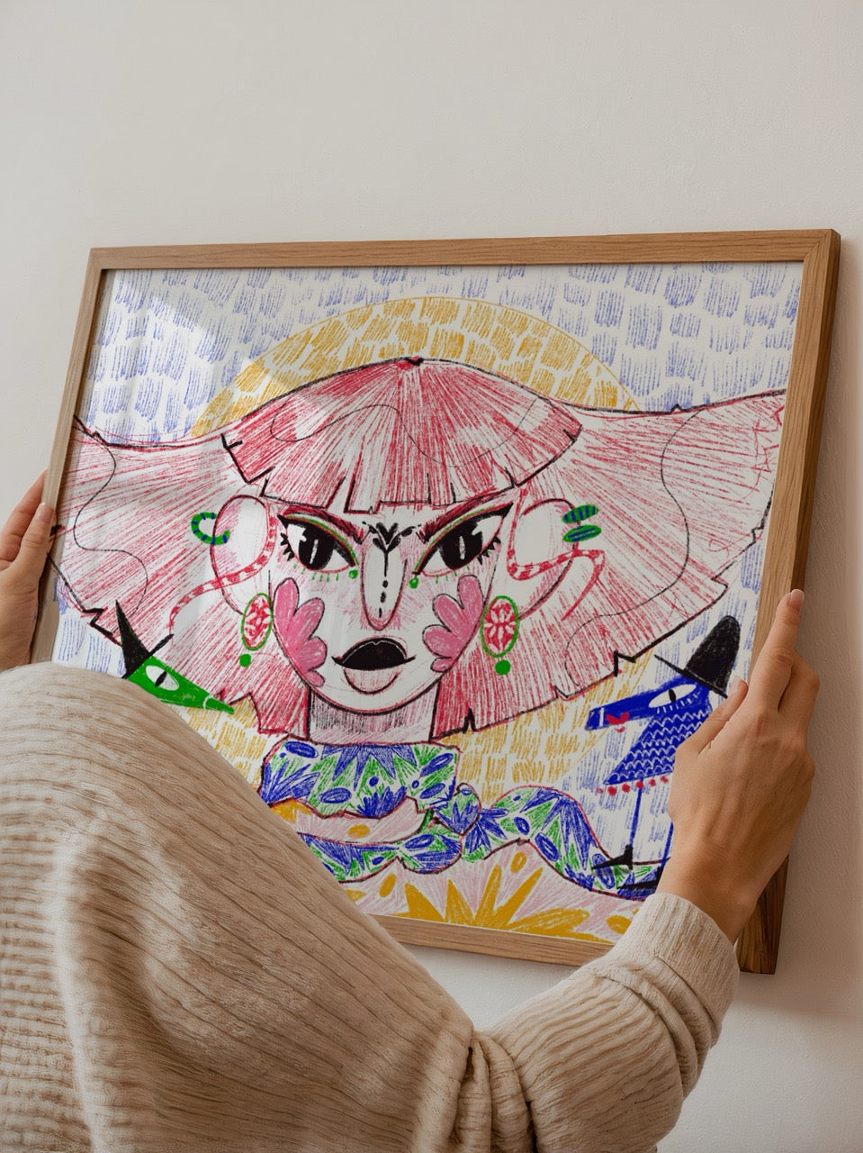 Vibrant illustration featuring bold colours and unique design for wall art.