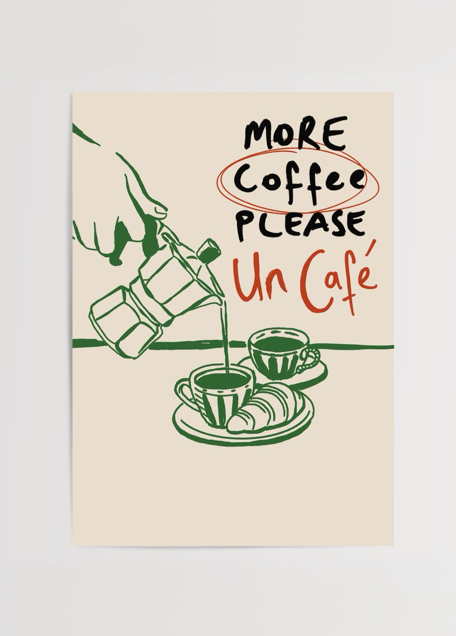 Coffee Club Poster Print featuring a hand pouring coffee into cups.