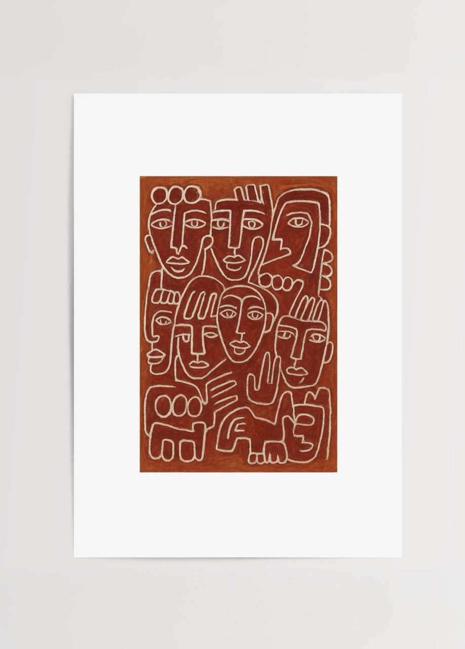 Disaster Poster Print featuring abstract faces and vibrant lines.