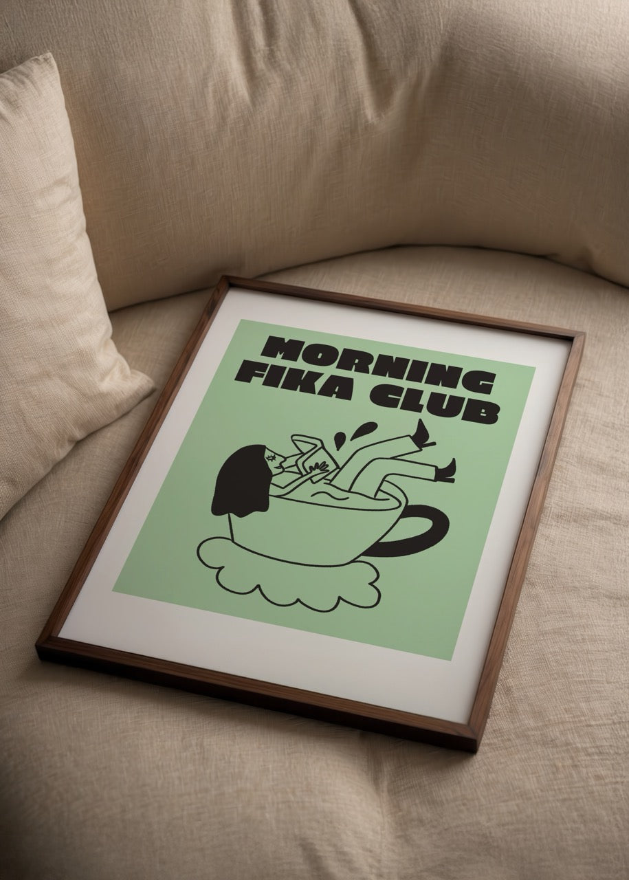 A whimsical illustration of a person in a cup, titled &