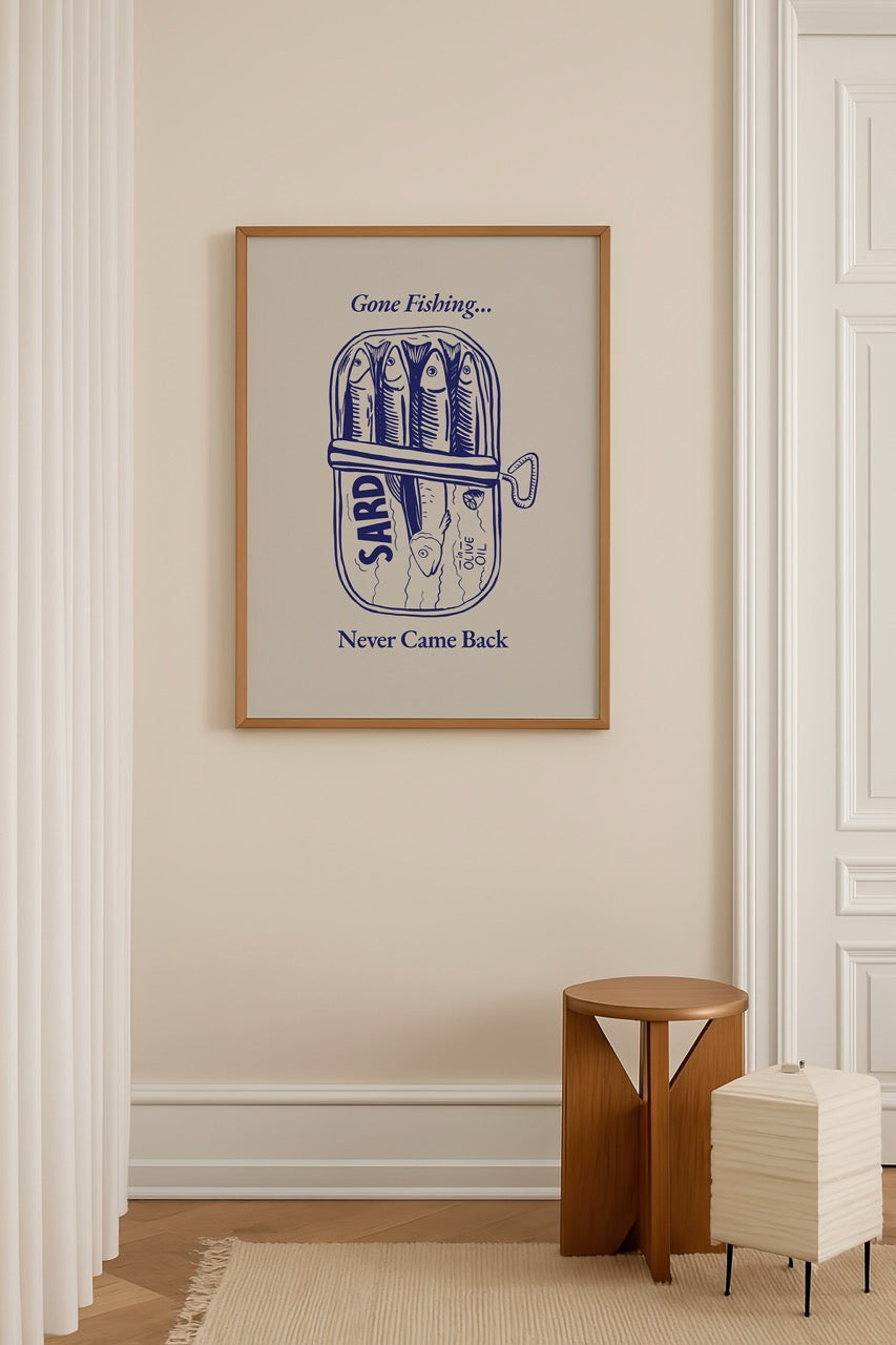 Whimsical sardine can illustration with &