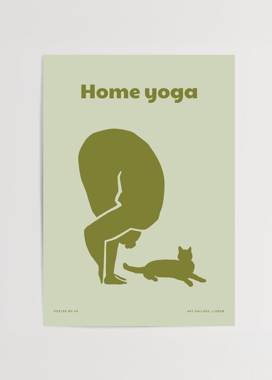 A minimalist poster featuring a yoga figure and a cat, perfect for home decor.