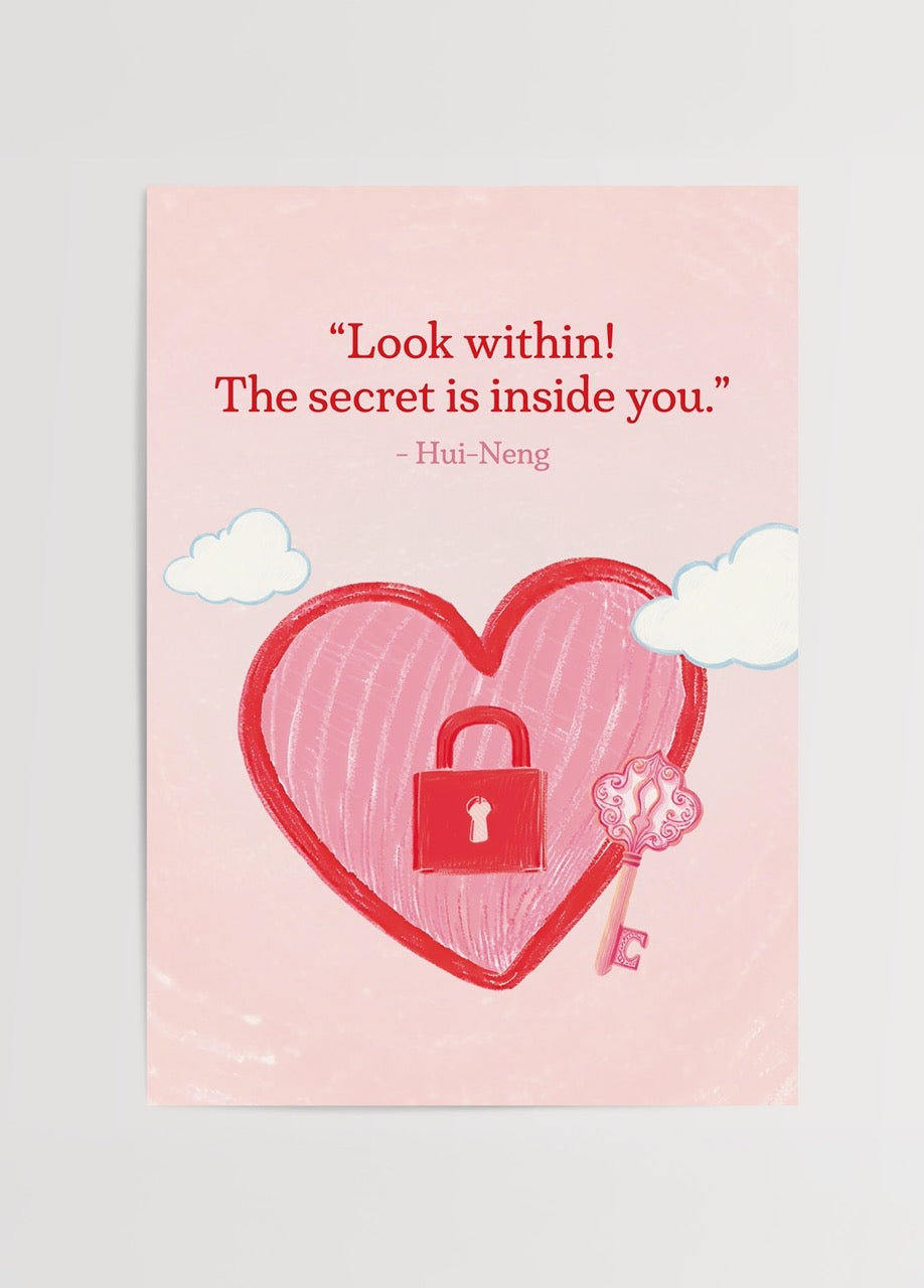 Colorful heart poster featuring a key and clouds with an inspirational quote.