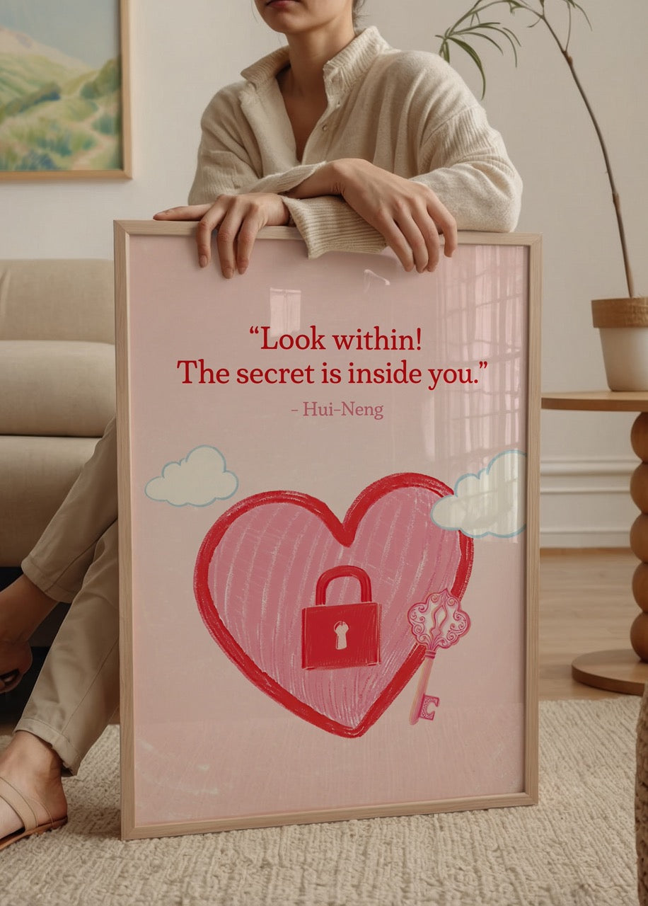 Colorful heart poster featuring a key and clouds with an inspirational quote.