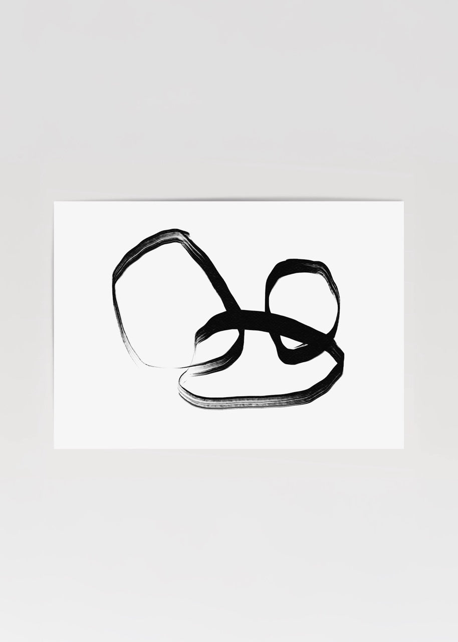 Fluid Dynamics Abstract Print featuring flowing black lines on a white background.