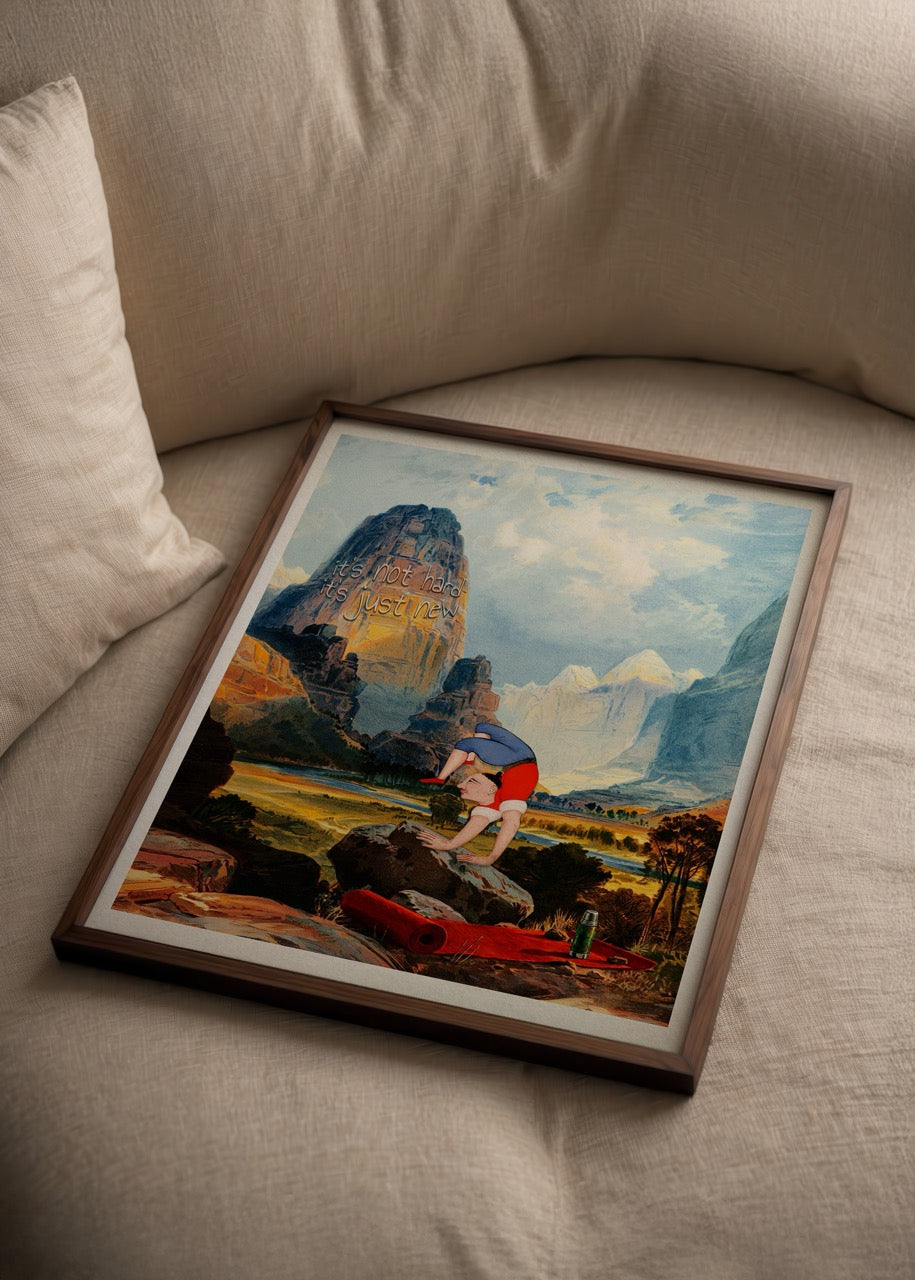 An imaginative landscape featuring a character in a vibrant scene with an inspiring message.