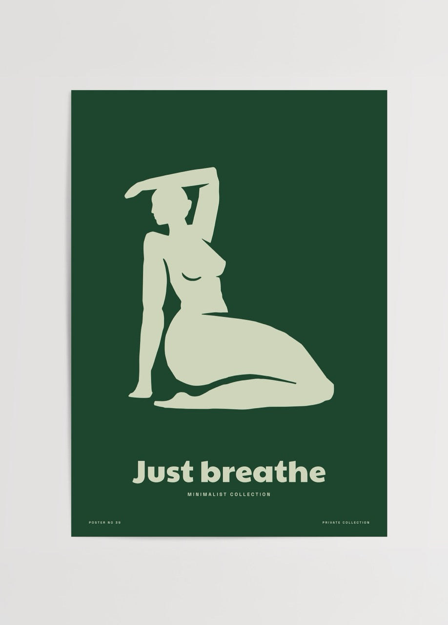 Minimalist art print featuring a serene figure on a green background.