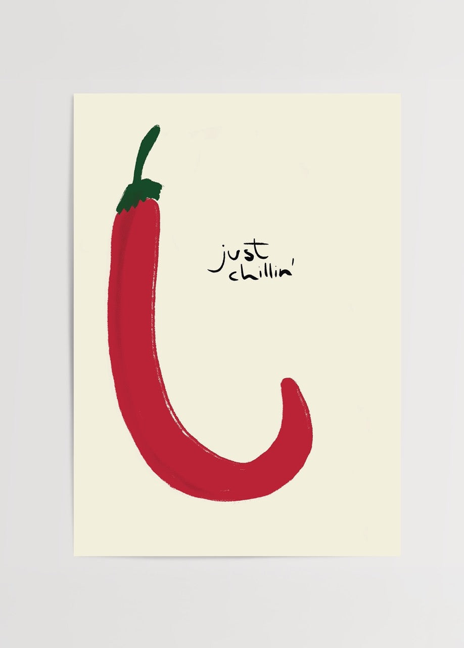 Red chili pepper illustration with minimalist design for vibrant wall art.