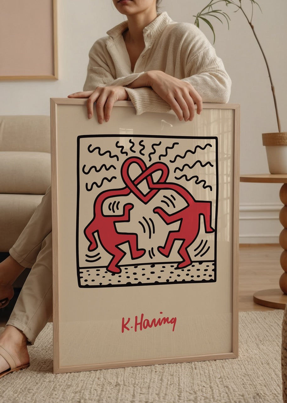 Keith Haring – Love Dance poster featuring playful figures and vibrant colours.