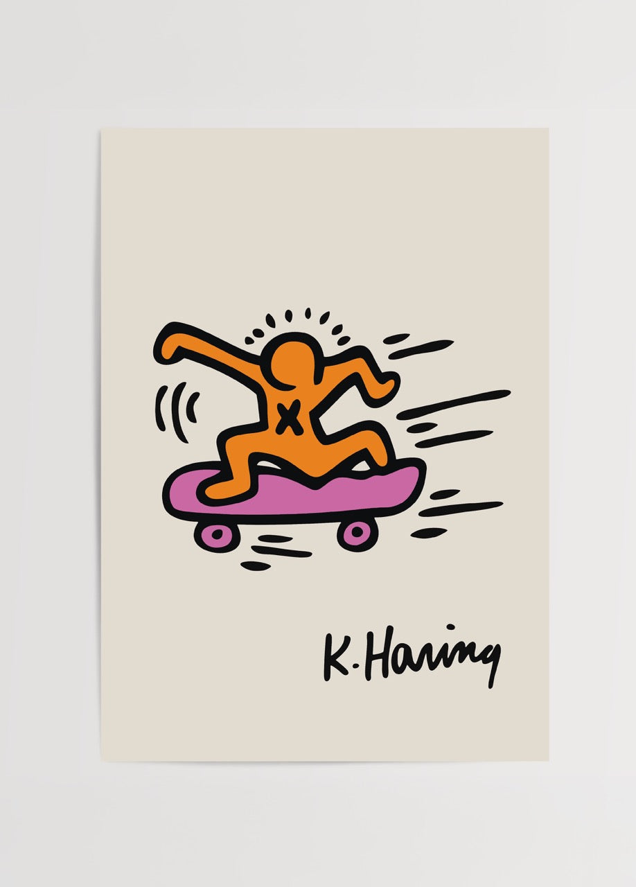 Vibrant pop art print of a dynamic skateboarder in motion.