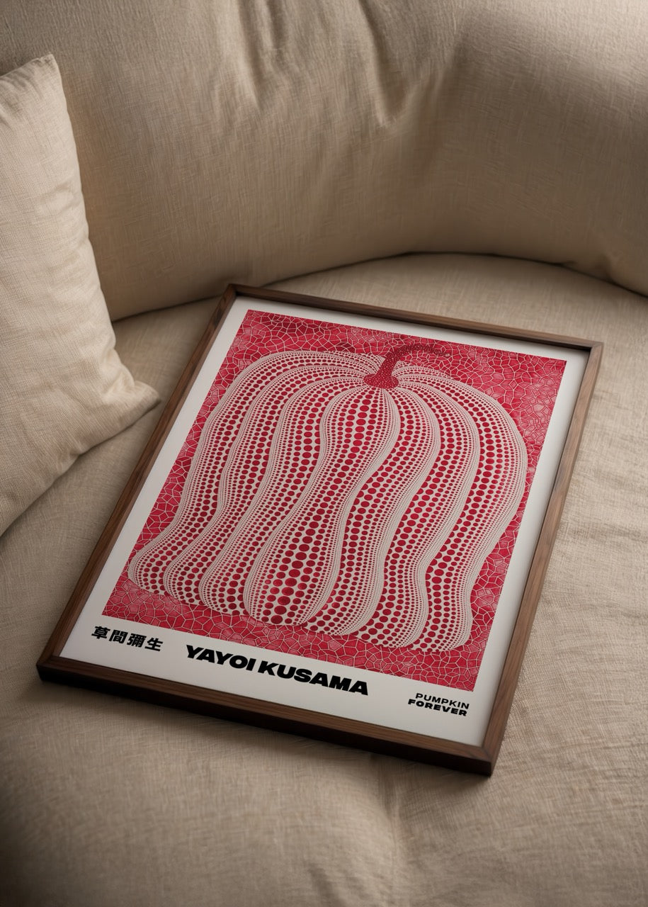 Timeless Pumpkin Reverie Wall Art with vibrant patterns in red and white.