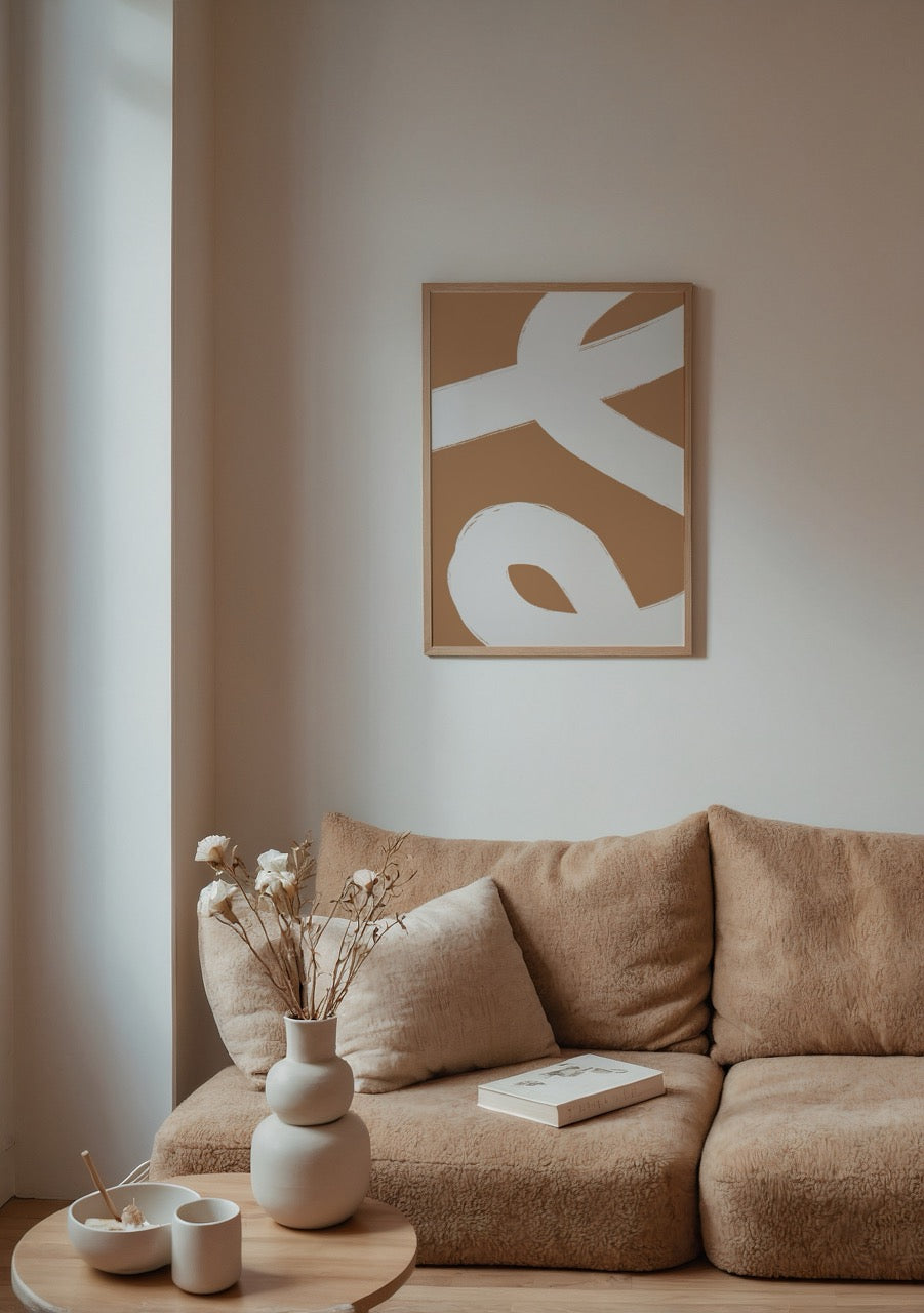Curved Brushstroke Elegance Poster showcasing bold lines and warm tones for modern wall art.