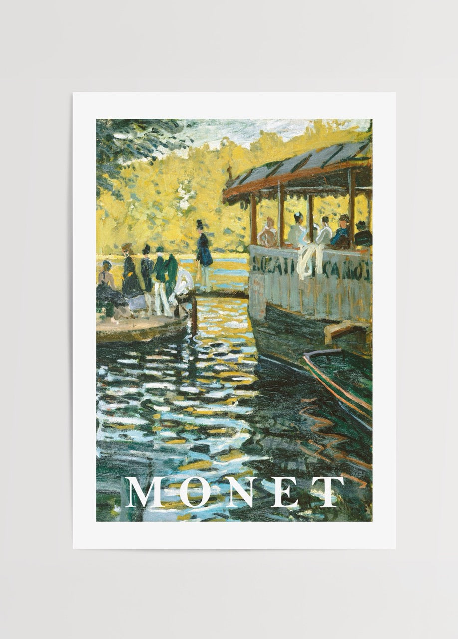 Art print featuring a tranquil waterway scene with sunlight reflections.